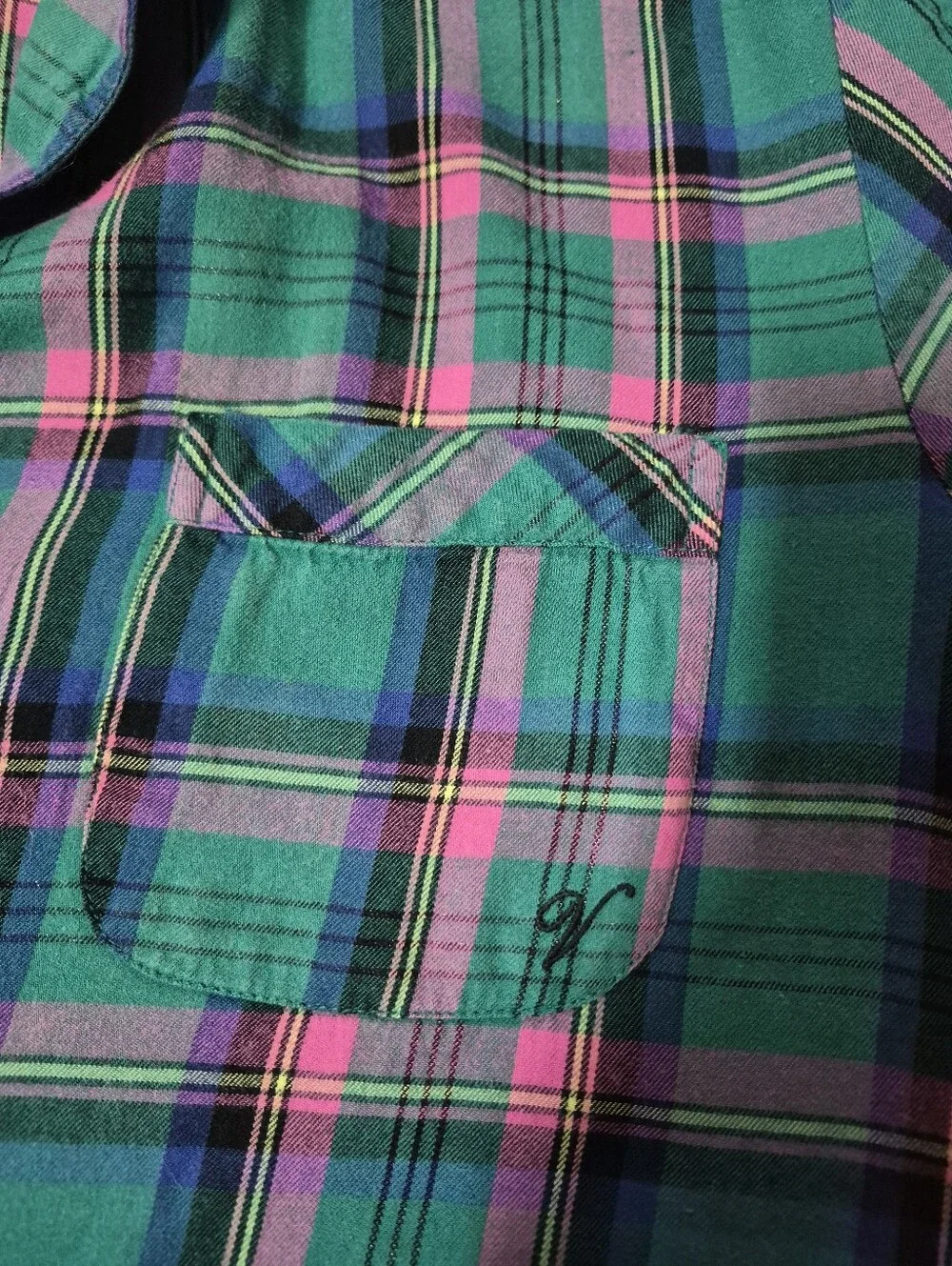 Victoria's Secret Plaid Pajama Short Set L Green Pink Cotton Modal 2pc